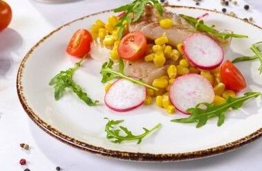 Cod fillet with corn-a dish of the Mediterranean diet